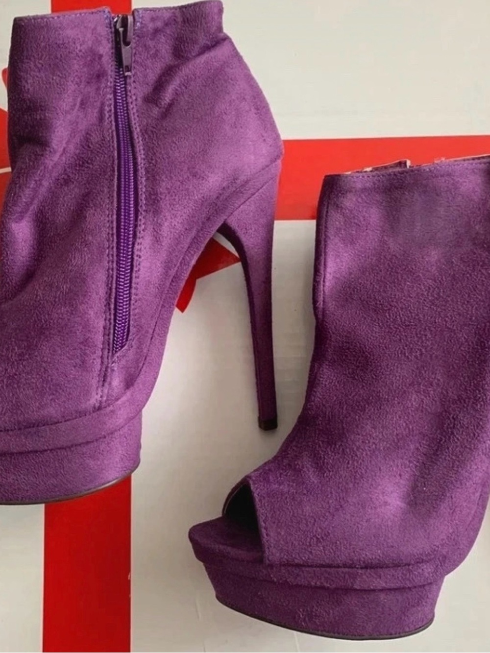 FRH Purple Suede Peep-Toe Platform Ankle Boots